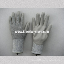 PU Coated Cut Resistance Work Glove with 13G Hppe String Knit Lining